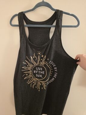 Black Graphic Racerback Tank Top - Live By The Sun Love By The Moon Size 2x